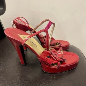 Dolce & gabbana runway patent leather high heels flower detail sandals 38